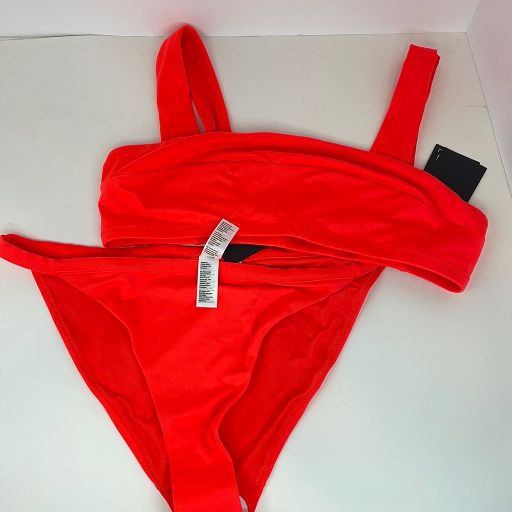 New Bright Weekday Orange/Red Prime Recycyled Polyester Bikini Top/Bottom Size L